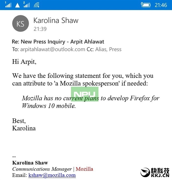 悲了个催！Firefox公开表示不开发Win10手机APP