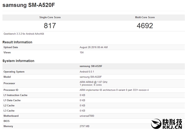 三星Galaxy A5 2017首曝光：八核Exynos 7880、3GB内存