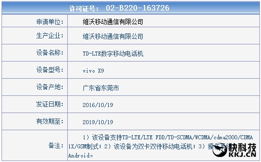 vivo X9现身工信部：自怕