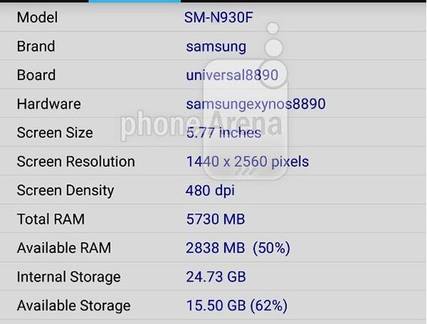 三星Note6配置曝光 或搭安卓7.0+6GB RAM 