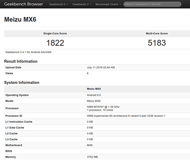 魅族MX6现身跑分网站：十核Helio X20 