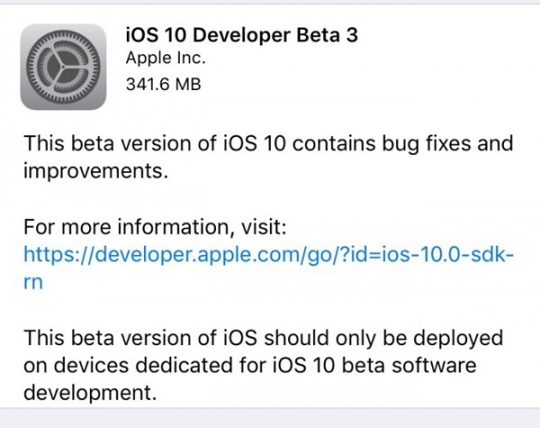 iOS 10 Beta 3发布：大量Bug修复