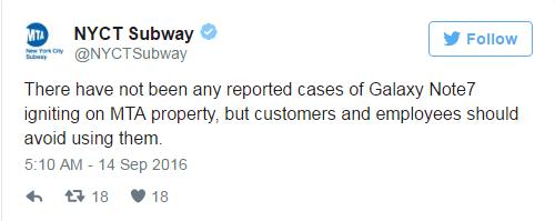 爆炸手机人人怕：纽约公交地铁封杀Note 7