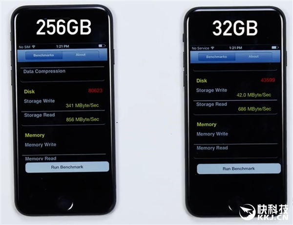 iPhone 7 32GB/256GB速度对比实测！差距惊人
