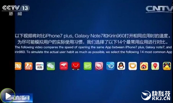 华为麒麟960央视露脸：Mate 9速度完爆Note 7/iPhone 7P